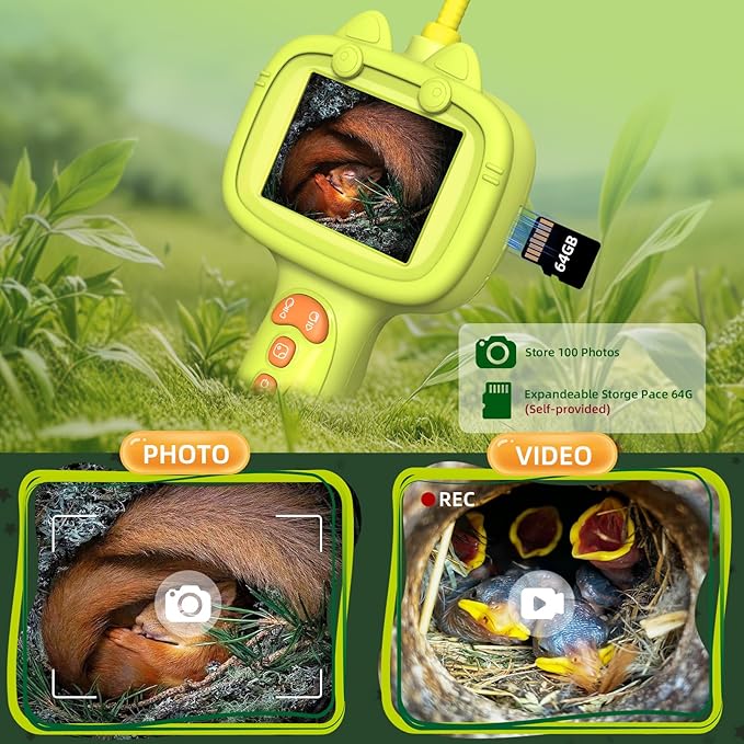 Borescope Camera with Light for Kids | STEM Science Educational Toy for 4 5 6 7 8 9 10 12 Years Old Boys & Girls | Birthday Gift for Outdoor Adventures & Nature Discovery (Yellow)