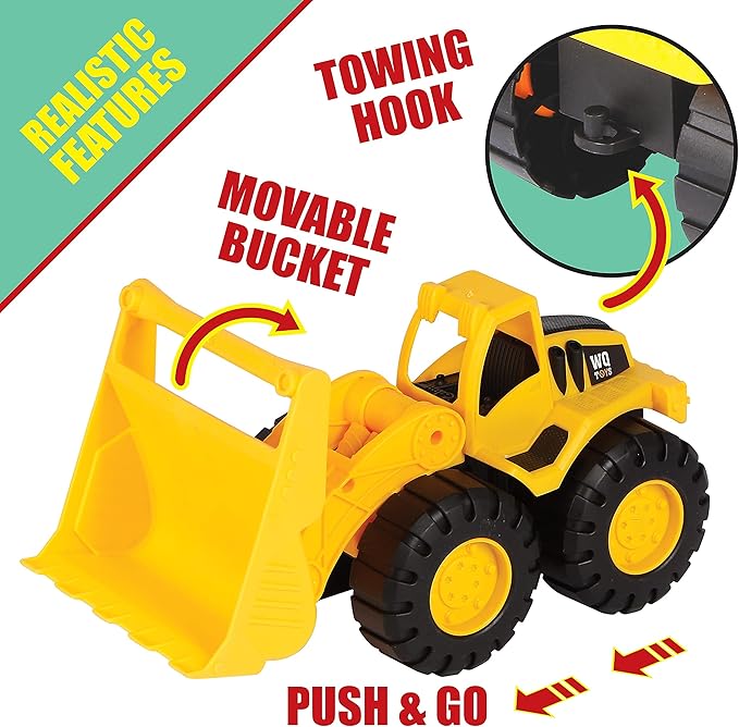 MOBIUS Toys Flatbed & Excavator Truck Set – 2-in-1 Friction-Powered Construction Vehicles with Lights & Sounds – Durable Push-and-Go Toy Trucks for Kids Ages 3–7 – Indoor & Outdoor Playset