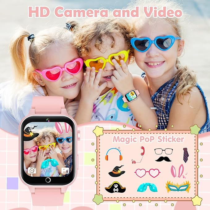 Luyiilo Kids Games Watch, with 26 Puzzle Games, Touch Screen, HD Camera, Alarm Clock, Toys for Ages 4-12 Years Old.Birthday Gift for Boys Girls (Soft Pink)