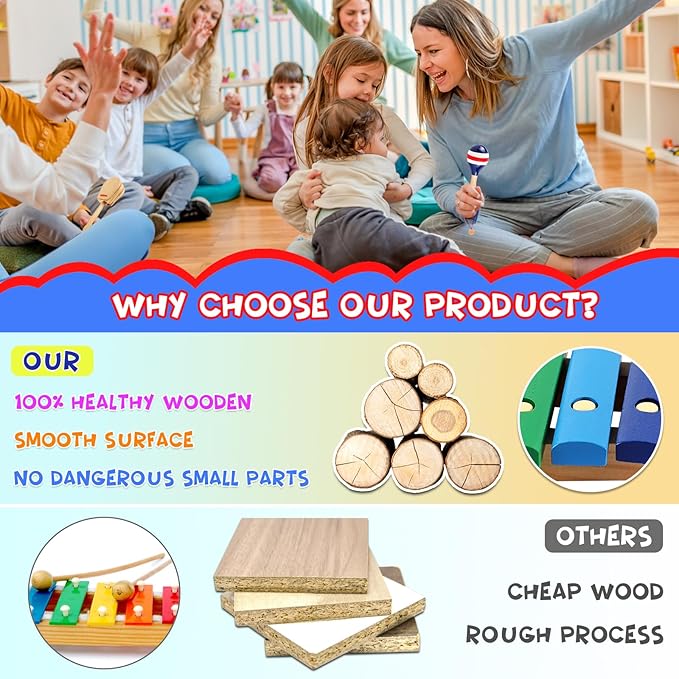 LOOIKOOS Kids Musical Instruments Montessori Wooden Toys for Toddlers,Percussion Instruments Set for Kid Preschool Educational Musical Toys for Boys and Girls Gifts