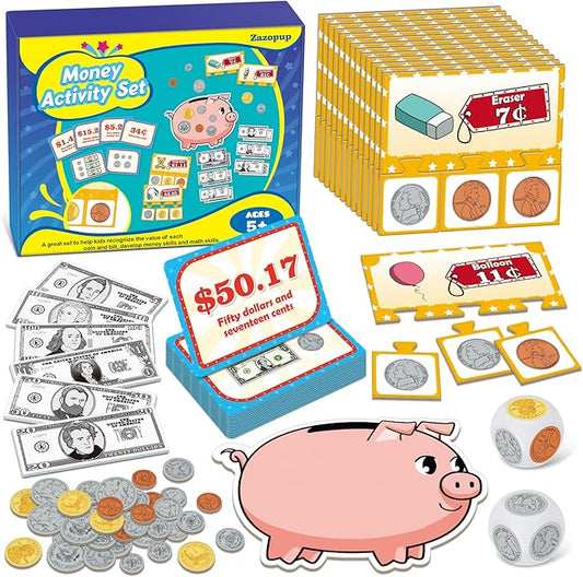 Pretend Play Money for Kids for Learning, Math Manipulatives for Toddlers, Math Games for Teaching, Counting, Educational Card Games,Bills and Coins,Kindergartner Classroom,Homeschool Supplies