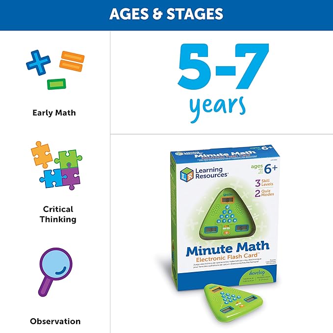 Learning Resources Minute Math Electronic Flash Card - Classroom Must Haves, Homeschool Supplies, Math Manipulatives, Multiplication Chart, Educational Toys for Toddlers, Back to School