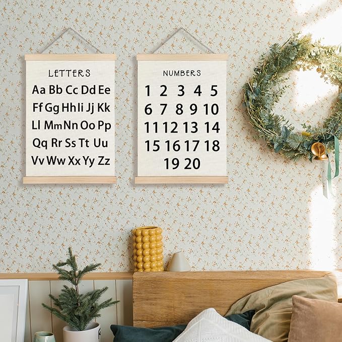 Supwhd Classroom Wall Decor, Numbers and Alphabet Educational Wall Art Poster, Alphabet ABC Numbers from 1 to 20 Poster Wall Decor for Toddler Kids Room Playroom Classroom, 12x16 Set of 2（Black）