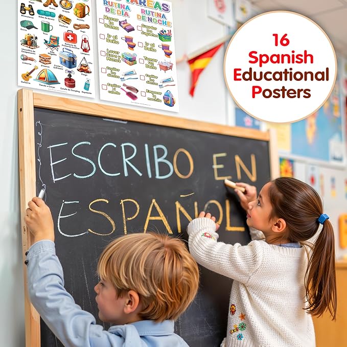 DeeDee's Workshop 16 Spanish Classroom Posters vol. 2, Spanish Learning for Kids, Spanish Classroom Decorations