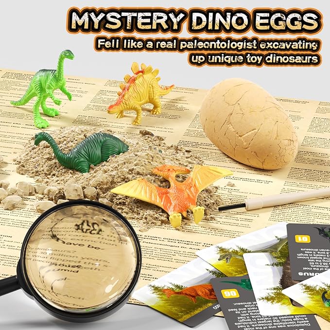 12 Dinosaur Eggs Dig Kit Toys for Kids, Surprise Dinosaur Eggs Excavation Kit with Magnifier, Science STEM Birthday Party Favors Easter Gifts for Boys Girls Age 3 4 5 6 7 8 9 10 + Years Old