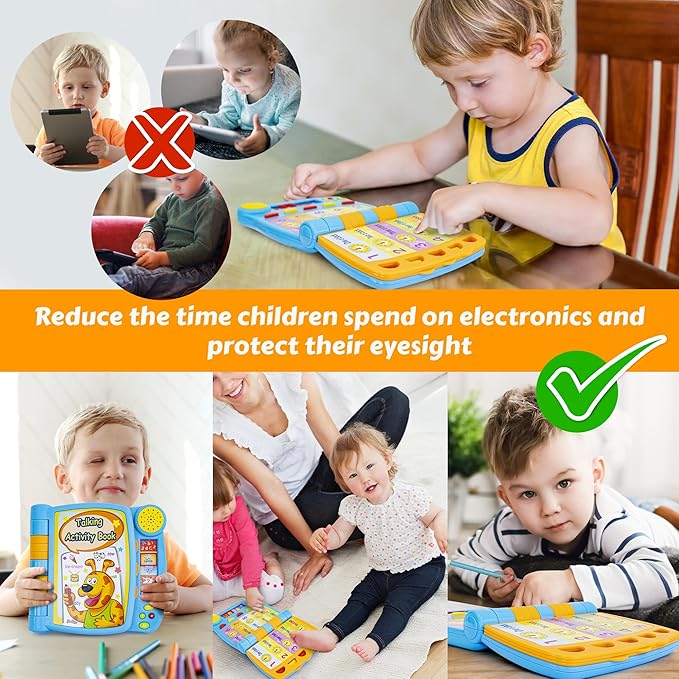 Talking Activity Book for 2 Years Old & Up - Sound Book with 5 Learning Activities Including Letters, Numbers, Quiz Game & Memory Match - Interactive Books for Babies with Fun Sound and Melodies