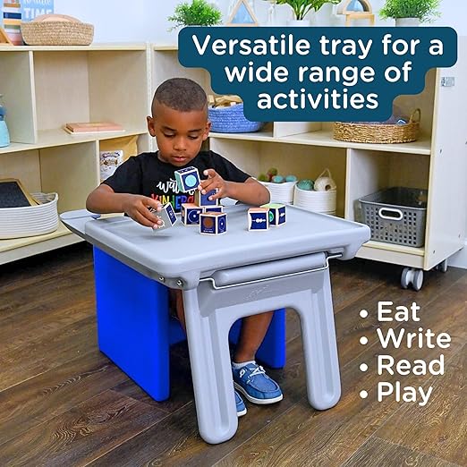 Children's Factory Edutray Kids Desk, Converts Cube Chair to Desk, Space-Saving Toddler Desk Converter, Homeschool & Classroom Study Desk, Gray