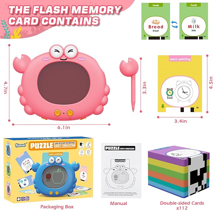 Talking Flash Cards,Kids Toddler Flash Cards with 224 Pages,Writing, Drawing,and Math,Autism Sensory Toys,Speech Therapy Toys,Learning Educational Toys Gifts for Age 2 3 4 5 Years Old Boys and Girls