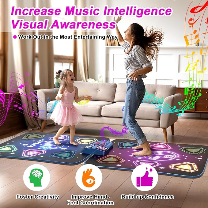 Dance Mat Toys for 3-12 Year Old Girls Boy, 2 Players Dance Mat with Light-up 12 Buttons & 5 Games Mode,Kids Dance Game Toy for Girl, Xmas Birthday Gifts for 3 4 5 6 7 8 9 10+ Year Old Girls Boys