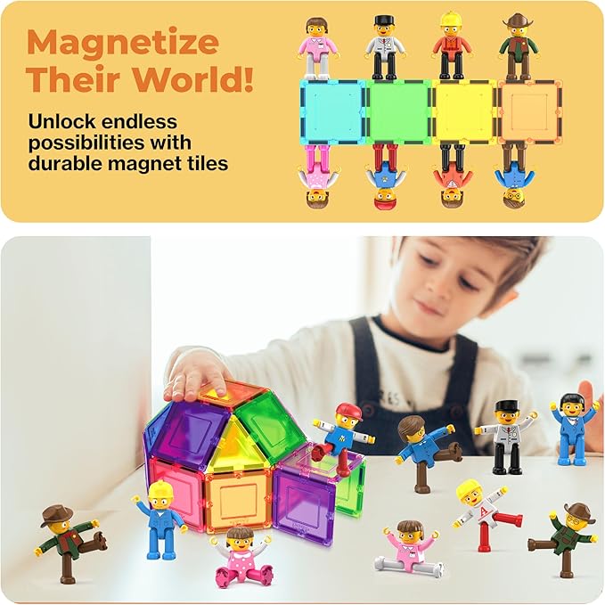 PicassoTiles Magnetic Figure Playset 15 PCS Rotatable Characters Toys for Kids Add On Set for Building Block Tiles Toddlers Sensory Pretend Play Travel Gift