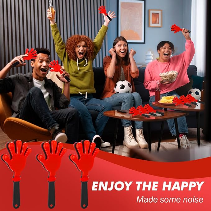12 Pcs Hand Clappers Noisemakers 7.5 Inch Clappers Noisemakers Plastic Hand Clappers for Birthdays Game Football Sporting Events Cheers Supplies Dance Basketball Football Noisemakers(Red and Black)