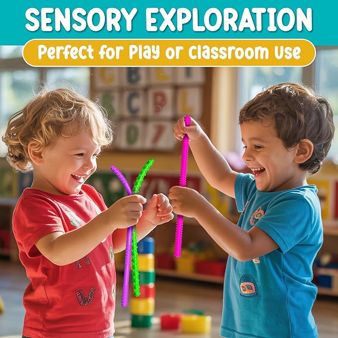 BUNMO Stocking Stuffers for Kids - Stretchy Sensory Strings - Sensory Toys for Kids - Toddler Stocking Stuffers - Hours of Fun - Sensorial Worms - 6 Pack