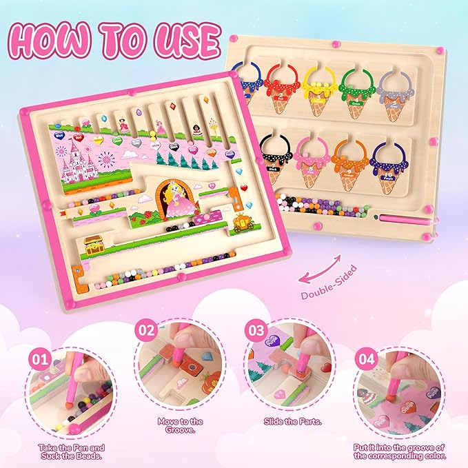 Syahro 2 in 1 Magnetic Color and Number Maze Montessori Toy for Girls Dual Purpose Wooden Magnetic Puzzle Early Learning Activity for Preschool Children Magnetic Maze Board Educational Game