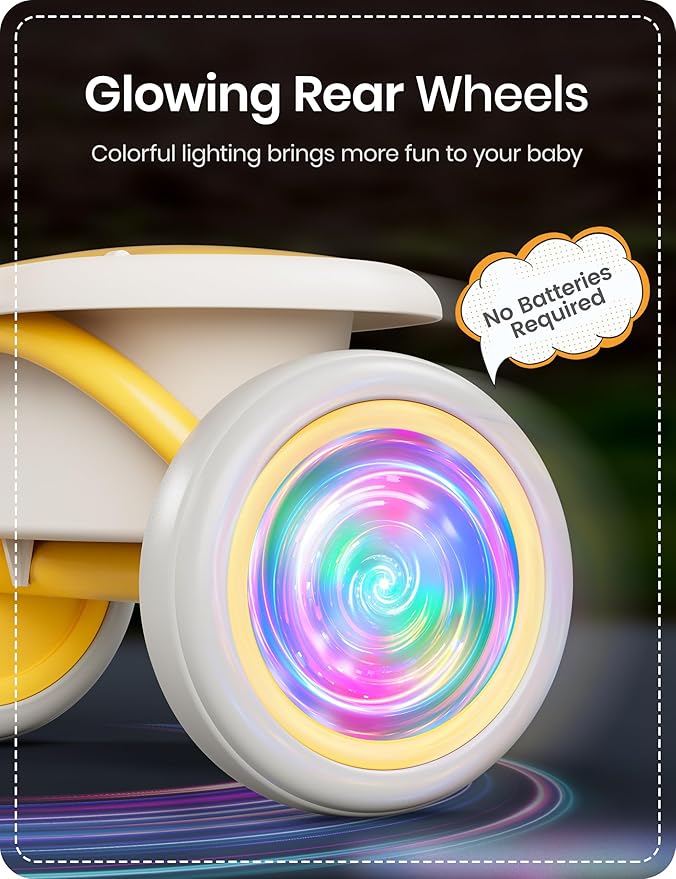 besrey Colorful Lighting Toddler Tricycle for Ages 18 Months to 5 Years, Toddler Bike with Bell, Kids Tricycle, Gift for 2-5 Year Olds, Toy for Boys and Girls, Tricycle for Toddlers, Yellow