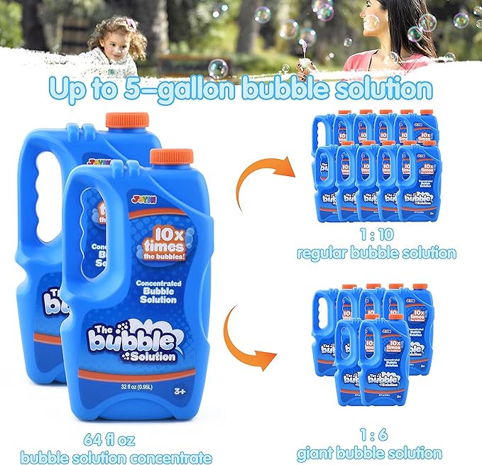 JOYIN 2 Bottles Bubbles Refill Solutions 64 oz (up to 5 Gallon), Concentrated Solution for Bubble Machine, Gun, Wand Refill Fluid Summer, Easter Toys(Blue)
