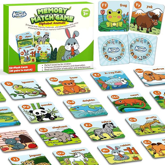 Aizweb Alphabet Match Game,Memory Game,52 Pcs ABC Learning Letter Flash Cards for Toddlers Ages 3 4 5,Educational Toys for Pre K Preschool Kindergarten Learning Activities Classroom Must Haves