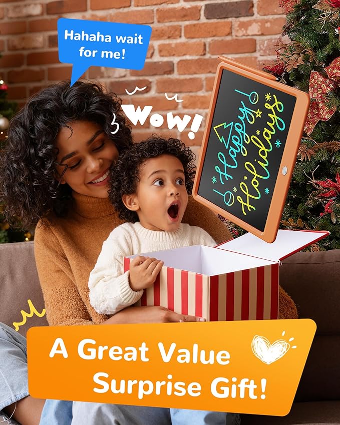 KOKODI LCD Writing Tablet, 12 Inch Colorful Toddler Doodle Board Drawing Tablet, Erasable Reusable Electronic Drawing Pads, Educational and Learning Toy for 3-6 Years Old Boy and Girls(Orange)