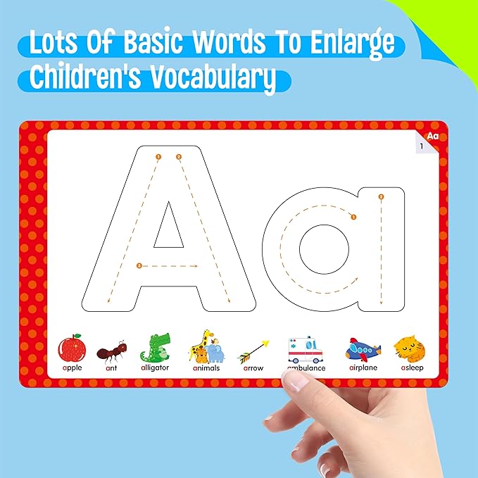 SpriteGru Letter & Number Tracing Pad, 30 Pages Alphabet ABC and 123 Handwriting Book, Reusable & Erasable Pen Control Practice Montessori Autism Educational Fine Motor Toddler Learning Toys