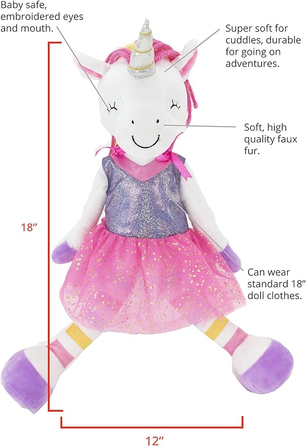 Plushible Soft Baby Doll Unicorn, 18 Inch - Plush Rag Doll with 2 Clothing Sets, My First Plush for Girls, Babies & Infants, Soft Baby Stuffed Toy, Adorable Companion for Age 1+
