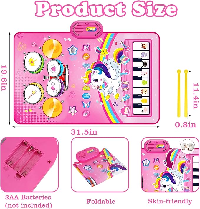Toys for 1 Year Old Girl Gifts: Baby Musical Mat Toddler Toys Age 1-2 - 3 in 1 Piano Drum Animal Touch Unicorn Toys - Infant Music Toy 12-18 Months Babies Birthday Gifts for 1 2 3 Year Old Boys Girls