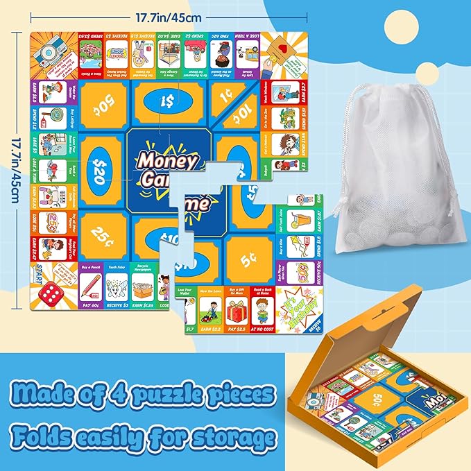 Torlam Money Board Games for Kids, Coins and Bills Toddler Pretend Play Toys, Money for Kids Learning Education Kindergarten Math Games Math Manipulatives, Homeschool Supplies Classroom Must Haves