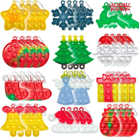Christmas Mini Push Pop Bubble Fidget Toy, Keychain Bubble Pop Desk Toy, Fidget Keychain Relieve Anxiety Stress Pop Fidget Toy (60pcs)