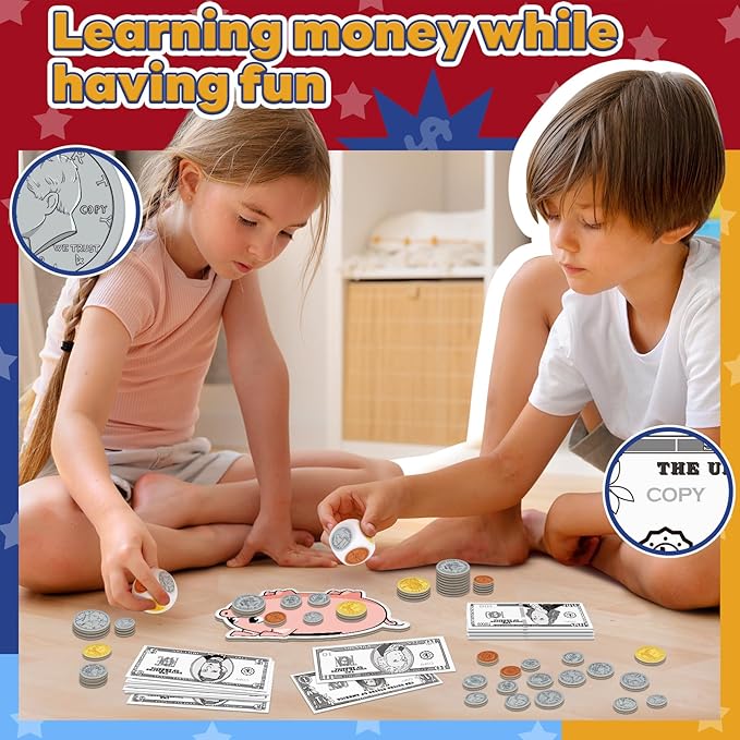 Pretend Play Money for Kids for Learning, Math Manipulatives for Toddlers, Math Games for Teaching, Counting, Educational Card Games,Bills and Coins,Kindergartner Classroom,Homeschool Supplies