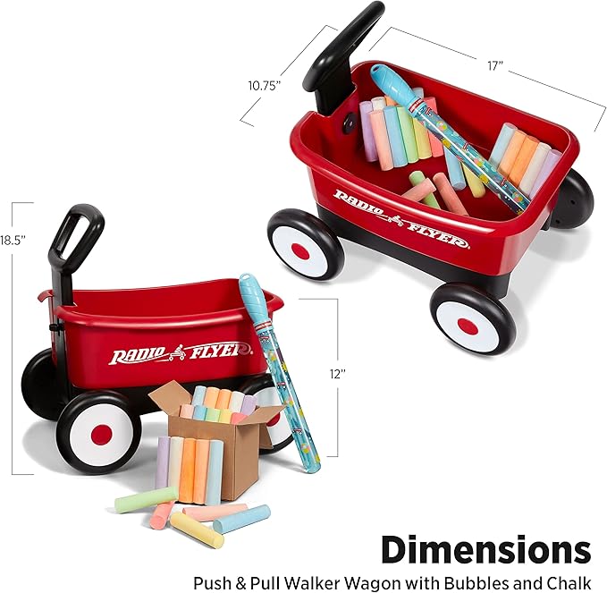 Baby Walker Wagon, Baby Toy Cart, Toddler Toys 1-2, Radio Flyer Summertime Fun My 1st Wagon for Kids, with Bubbles and Chalk, for Ages 1-4 Years, Red