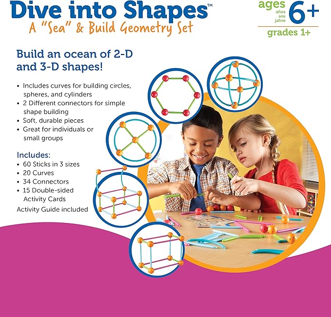 Learning Resources Dive into Shapes! A Sea and Build Geometry Set - Math Manipulatives, 3d Classroom Must Haves, STEM Games, Fine Motor Skills, Science Experiments for Kids, Building Supplies