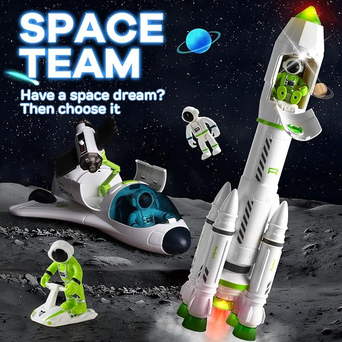 TOY Life Space Toy Rocket Toys for Kid Shuttle with Astronaut Spaceship Planet Stem with Christmas Spaces Station for Boy 3 4 5 6 7 8, Gift for Age 3+