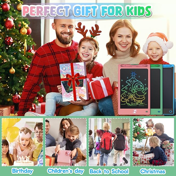 FLUESTON LCD Writing Tablet for Kids,Drawing Tablet for Boys Girls 3 4 5 6 7 8 year, 8.8 Inch 3pcs in 1 Pack Drawing Pad Toy Christmas Gifts for Toddler, Educational Doodle Board Cute Dinosaur Unicorn