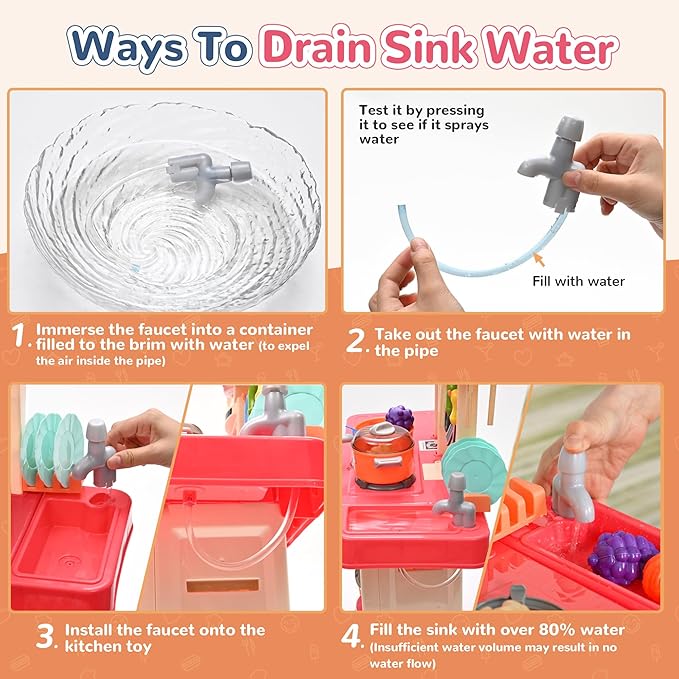 cossy Kids Play Kitchen,Toddler Kitchen with Sound and Light,Cooking Stove with Steam,Play Food Toy and Kitchen Accessories,Play Kitchen for Toddlers,Pink