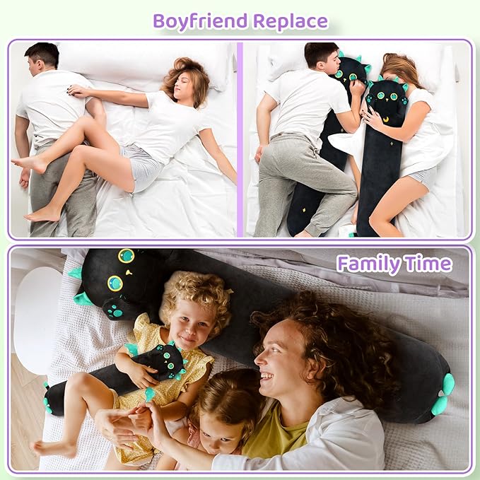 Mewaii Long Cat Plush 5 Sizes, 120% Extra Filling Giant Plushness Kids Body Pillow, Kawaii Cute Big Eyes Cat Stuffed Animals Plushies, Big Long Body Pillow Cat Plush Gift for Girls 44”