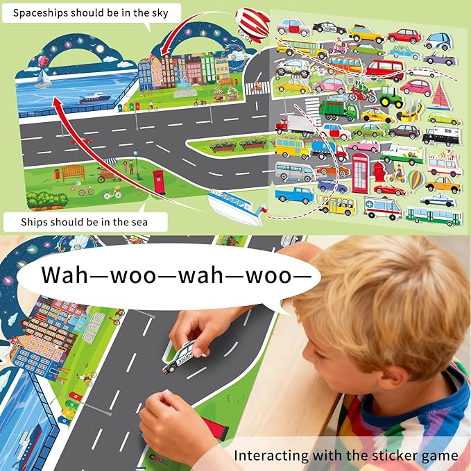 2 Pack Puffy Sticker Books for Kids Ages 3-5, Construction Truck and Vehicle Car Stickers for Toddlers Boys, 3D Reusable Stickers Books for Toddlers, Activity Book for Boys Party