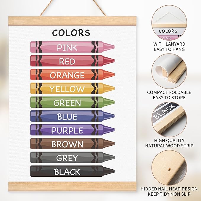 EliteSign Educational Preschool Learning Posters, Colors Poster for Toddlers, Shapes Banner Wall Hanging Posters Decor for Classroom Playroom Nursery Kids Room, 12x17 Inch Set of 2 with Wooden Frames