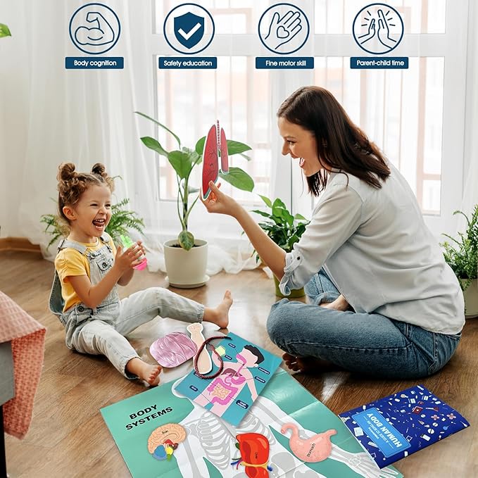 Human Body Activities & Experiments Science Kit for Kids,Human Anatomy Body Parts with Broken Bones X Ray,Lung Breathing Model, Vessels, Digestive System,Muscles Model,Skeleton,Human Organ STEM 5+