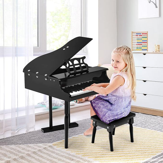 30-Key Kids Piano Keyboard, Mini Grand Piano for 3 Years+, Toddler Musical Instrument with Stool & Removable Music Stand, Wooden Baby Music Toys Gifts for Beginners, Girls & Boys