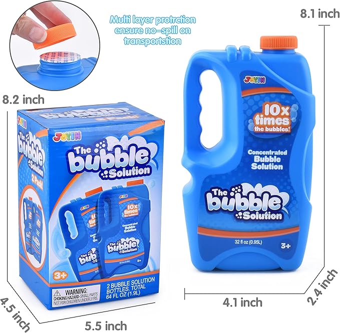 JOYIN 2 Bottles Bubbles Refill Solutions 64 oz (up to 5 Gallon), Concentrated Solution for Bubble Machine, Gun, Wand Refill Fluid Summer, Easter Toys(Blue)