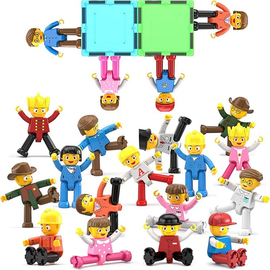 PicassoTiles 16pc Magnetic Character Figures Expansion Set Toddler Style People Compatible with Magnet Tile Building Set STEM Educational Construction Toy for Kids Pretend Play Creative Learning PTA08