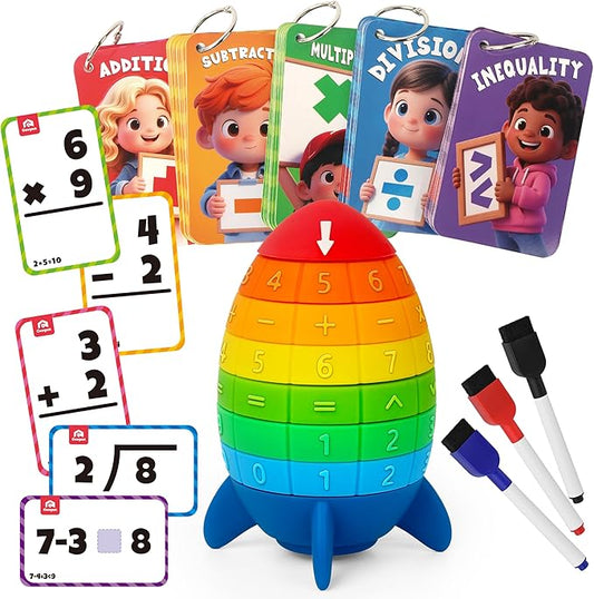 Coogam Math Manipulative Spinning Rocket Toys, Arithmetic Learning Number Game for Addition Subtraction Division Multiplication, Montessori Educational Math Cards for Kids Ages 3-8