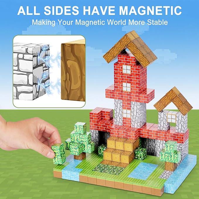 Hayder 100PCS Build Mine Forest World Magnetic Building Blocks Craft Set, Stacking Magnet Cubes STEM Construction Montessori Sensory Toys for Kids Boys Girls 3+