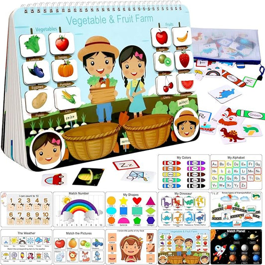 Busy Book for Toddlers, Montessori Toys for 3 4 5 6 Years Old, Autism Sensory Educational Toys, Toddler Preschool Learning Activity Binder and Early Books - for Boys & Girls Develops Fine Motor Skills
