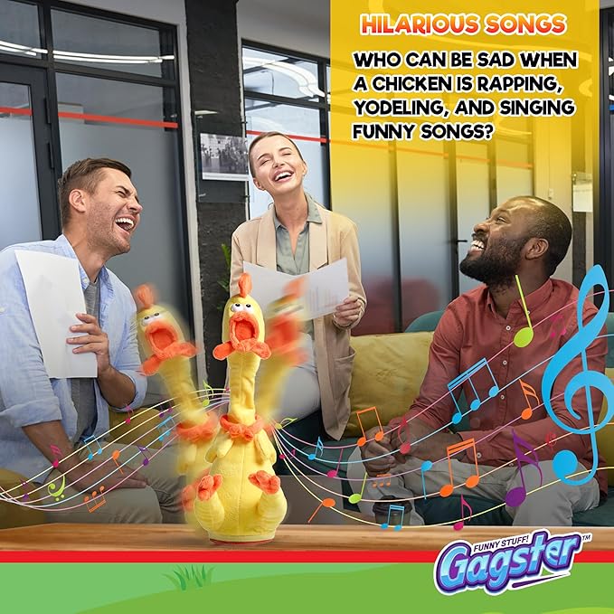 Gagster Rubber Chicken Dancing Toy - Mimicking Toy for Kids - That Repeats What You Say & Tells Jokes, Singing & Talking, Electronic Yodeling for Anyone Who Loves Talking and Funny Gag Gifts