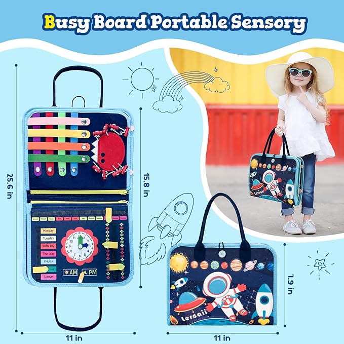 Toddler Busy Board Book Montessori Toys for 1 2 3 4 Years Old,Sensory Board Educational Activities for Learning Fine Motor Skill,Toy for Boy & Girl Birthday Gift,Toddler Toy for Airplane Car Travel﻿