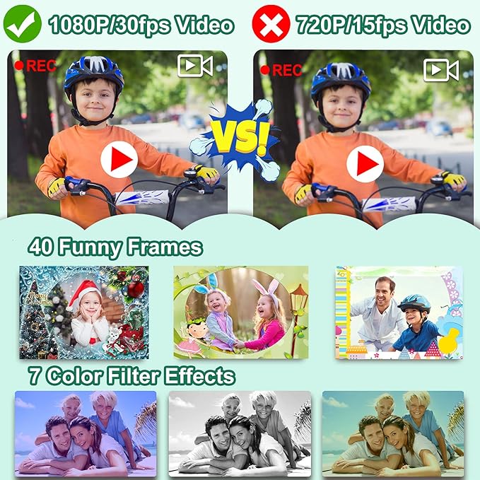 PROGRACE Waterproof Camera for Kids - Children Digital Video Cameras Underwater Camera 1080P Toddler Sports Cameras for Boys Birthday Cámara Pool Toys Age 3 4 5 6 7 8 9 10 11 12