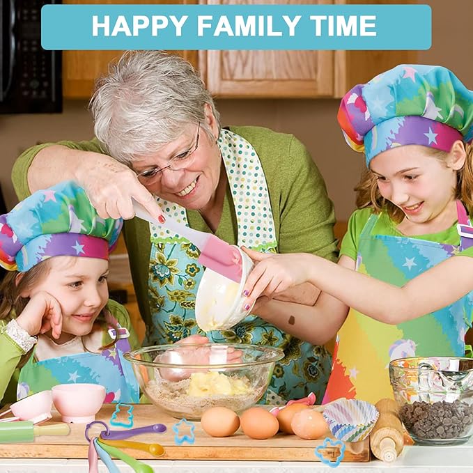 42 Piece Kids Real Cooking Set, Kids Knife Set, Baking Kit, Cookware, Play Pots and Pans, Mini Stainless Steel Pretend Play Cooking Toys, Apron and Chef Hat for Girls, Sensory Toys