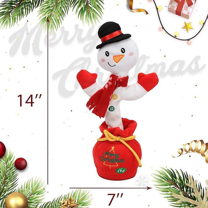 Cuteoy Talking Snowman Plush Toy Repeats What You Say Dancing Walking Mimicking Twisting Stuffed Animal Musical Electric Interative Christmas Birthday Girls Boys Gifts