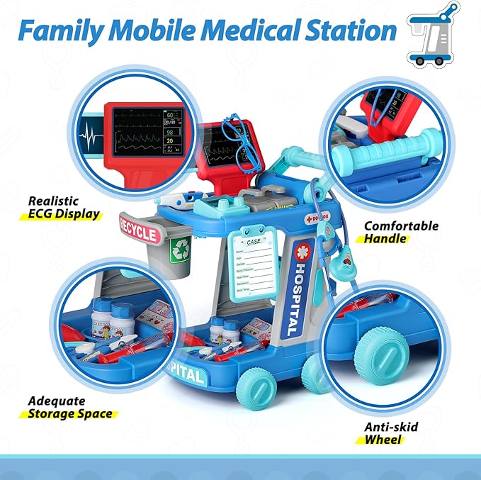 Liberry Doctor Kit for Toddlers Ages 2 3 4 5, Pretend Kids Doctor Playset with Cart, Costume and Stethoscope, Role Play Medical Toys Christmas Birthday Gift for Girls Boys (Green)