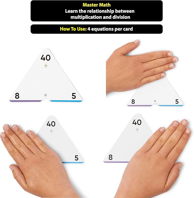 Award-Winning Triangle Math Flash Cards – 376 Multiplication & Division Facts (0–12) – Mastery-Based, Color-Coded Learning for Grades 3–6 – Durable Cards with Visual Aids