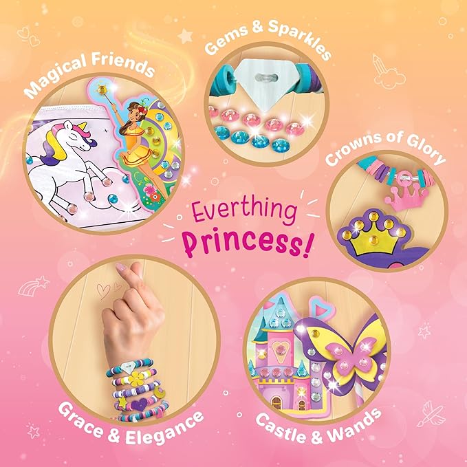 Imagimake Princess Craft Kit | 10 Mess-Free DIY Activities | Bracelet Making Kit, Unicorn Pouch, Butterfly Wands & Photo Frame | Girls Toy Age 6-8 | Christmas Gifts Girls Ages 5,6,7,8,9,10,11,12 Years